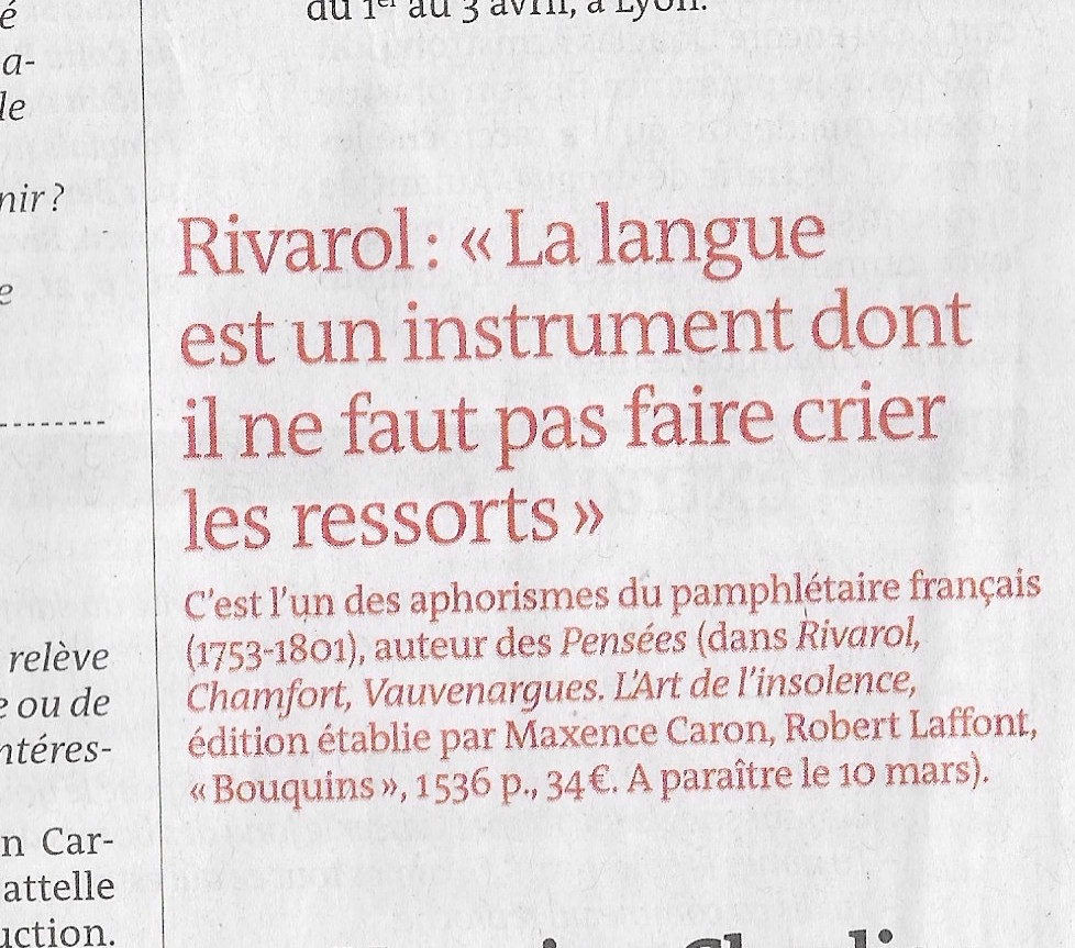 Avant-parution du Rivarol dans 'Le Monde' (4 mars 2016)